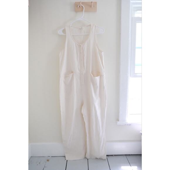 Beaton Linen Pocket Jumpsuit Womens S White Relaxed Boho Lagenlook Coastal - Picture 1 of 10